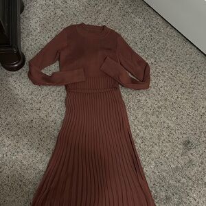 Elegant Brown Two Piece Knit Crop Top/Skirt